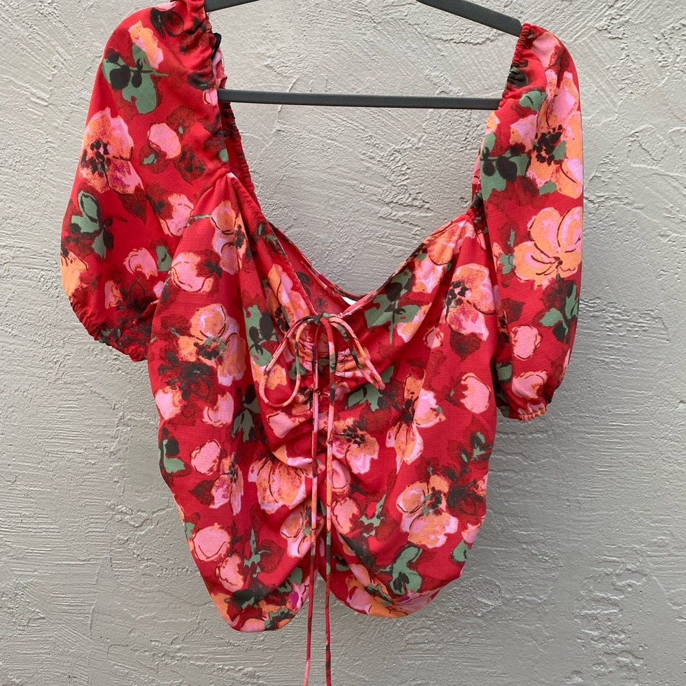 H&M Red and Pink Floral Blouse
